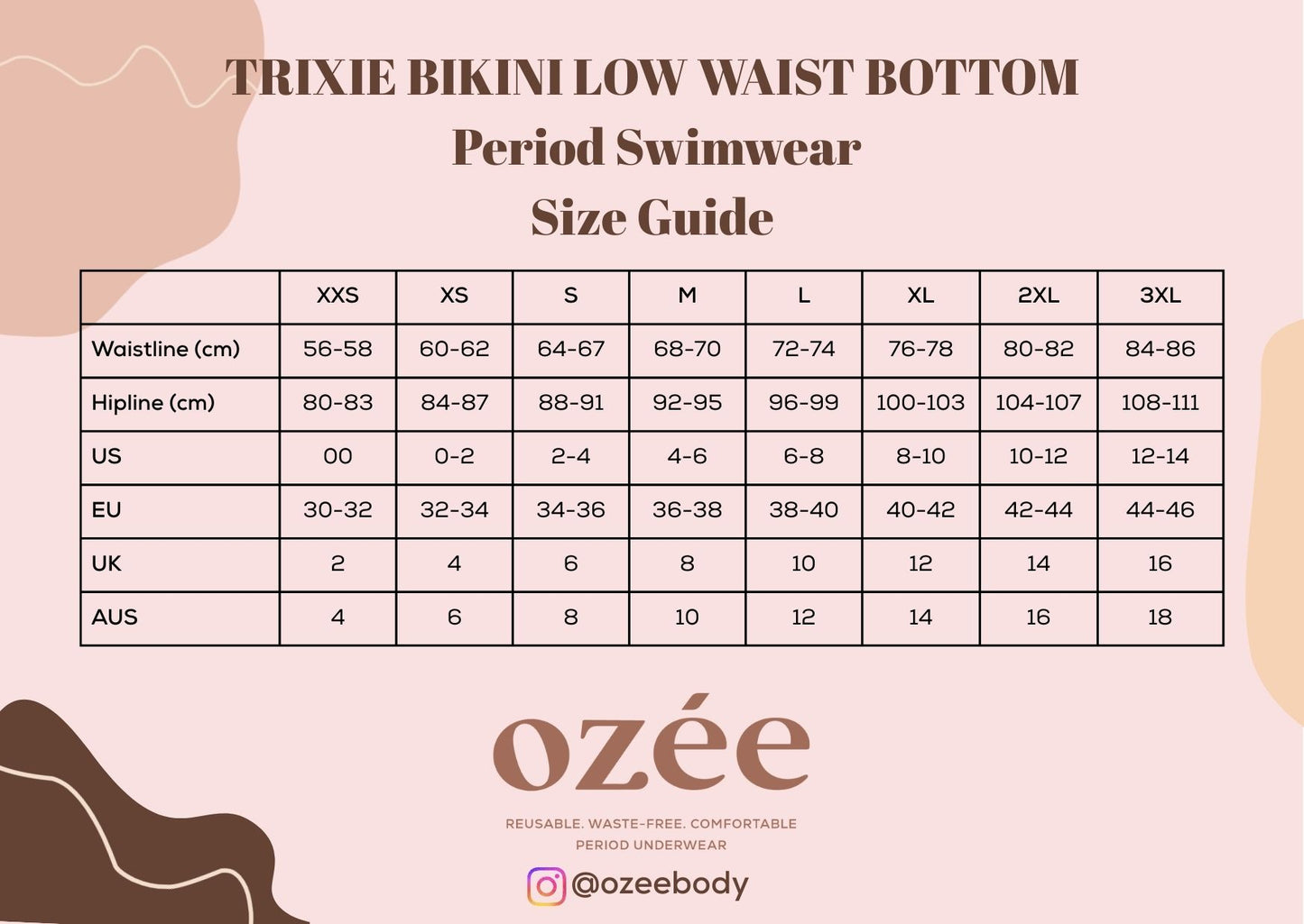 OZEE PERIOD SWIMWEAR TRIXIE LOW WAIST - BIKINI BOTTOM MODERATE FLOW ( 4 - 6 HOURS ) FITS FOR TEENS TO ADULT