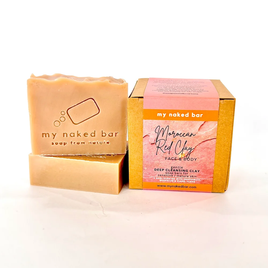 My Naked Bar Moroccan Red Clay Double Bar Gift Box - Deep Cleansing Soap Bars for Mature Skin