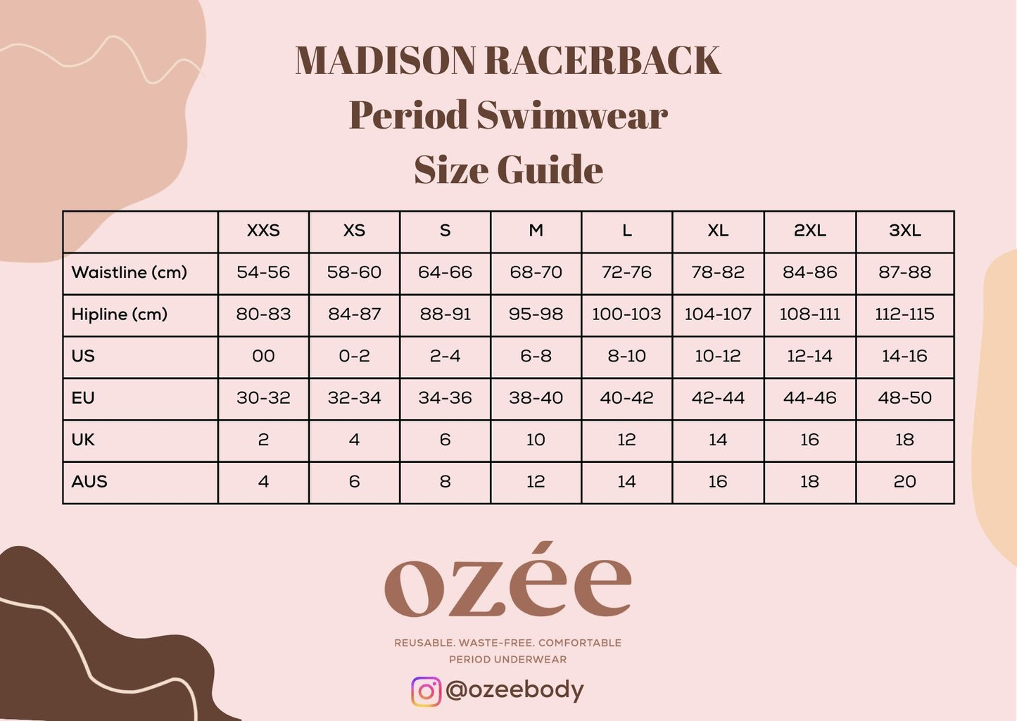OZEE PERIOD SWIMWEAR MADISON RACERBACK - ONE PIECE MODERATE FLOW ( 4 - 6 HOURS ) FITS FOR TEENS TO ADULT