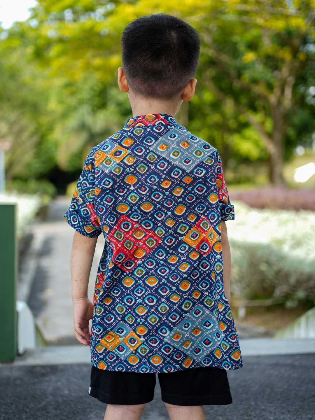 Nimbu Jade Blue Kids Mandarin Cotton Shirt
