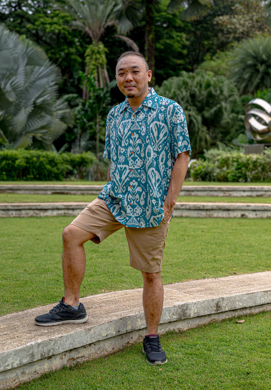 Ankara Blue Unisex Adult Cotton Shirt Multi coloured | Mens Clothes | The Green Collective SG