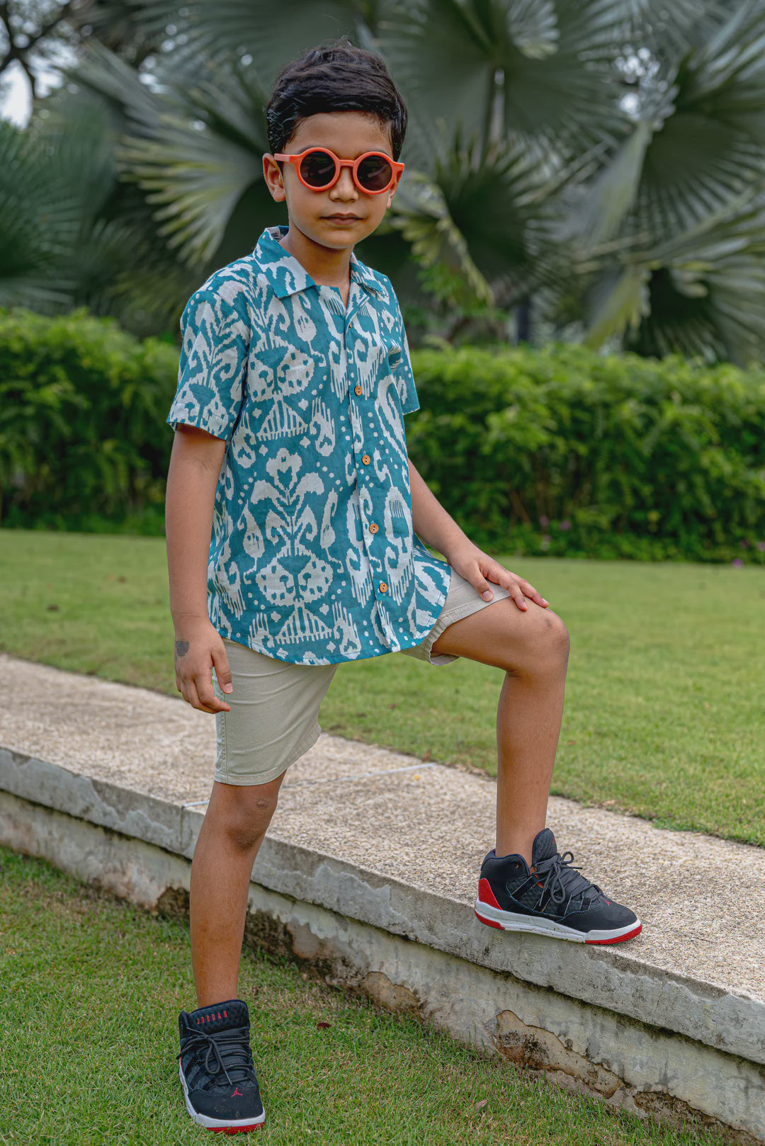 Ankara Blue Boys Cotton Shirt Multi coloured – The Green Collective SG