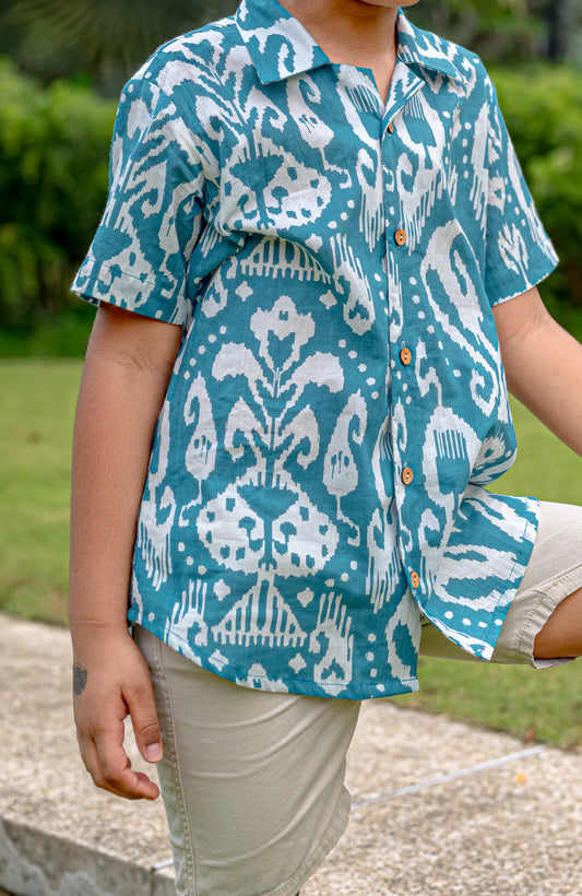 Ankara Blue Boys Cotton Shirt Multi coloured | kids Fashion | The Green Collective SG