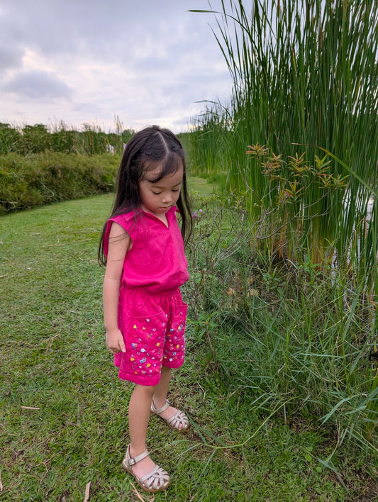 The Purestitch Kids Berry bliss Dress -100% Pure Linen Top & Shorts