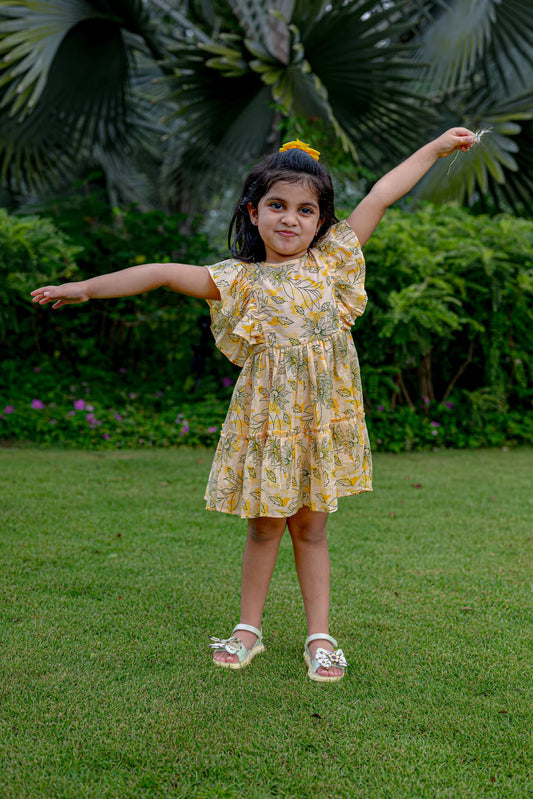 Bali Yellow Girls Cotton Frock Multi coloured | kids Fashion | The Green Collective SG
