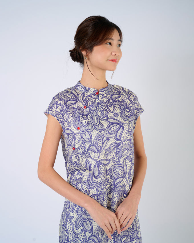 You Living Cap Sleeve Cheongsam Dress – Purple Lace