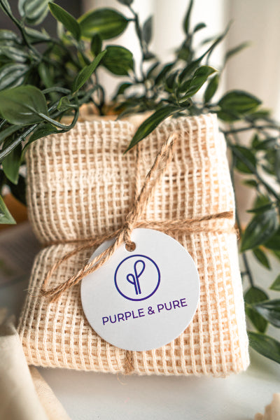 Purple & Pure Organic Cotton Mesh Produce Bags - GOTS Certified - Pack of 4