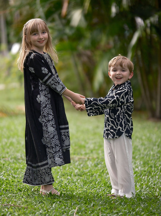 Zara Anarkali Set Black & white