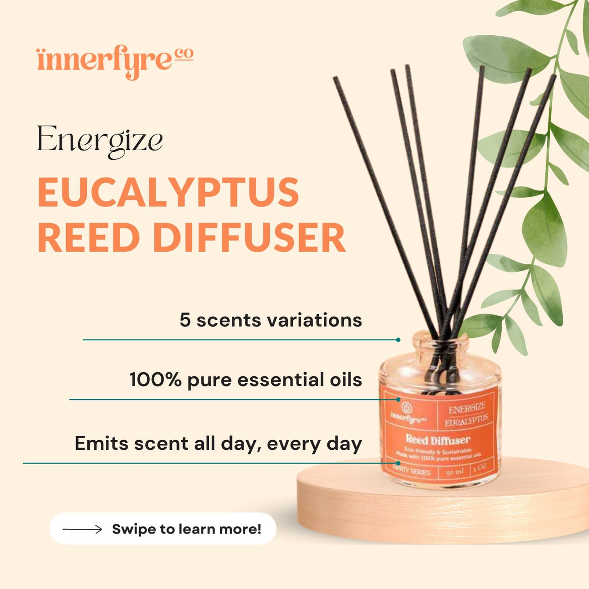 Energize - Eucalyptus Reed Diffuser by Innerfyre 50ml