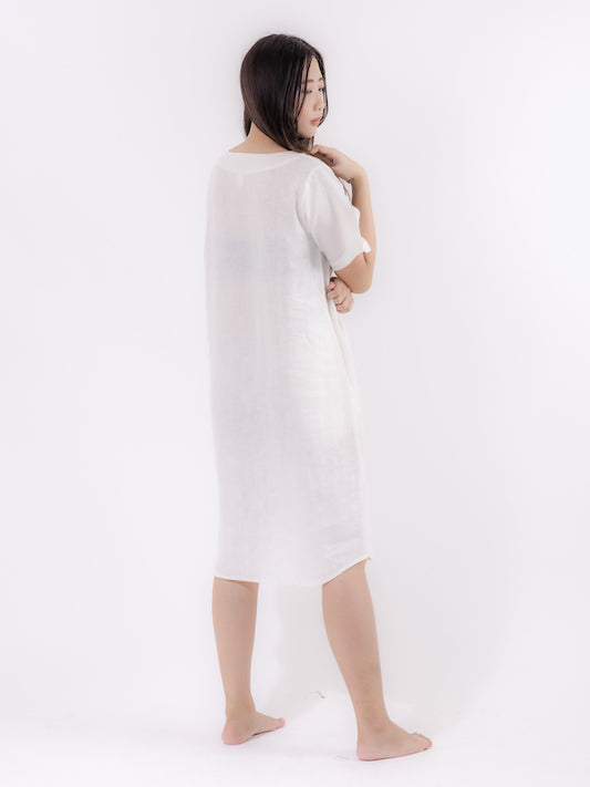 You Living Linen Lounge Dress (White) - Free Size