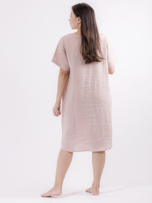 You Living Linen Lounge Dress (Dusty Pink) - Free Size