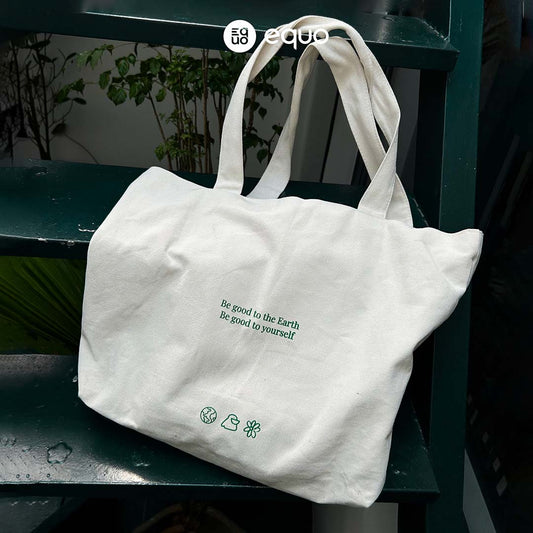 EQUO White Canvas Tote Bag for Daily Use
