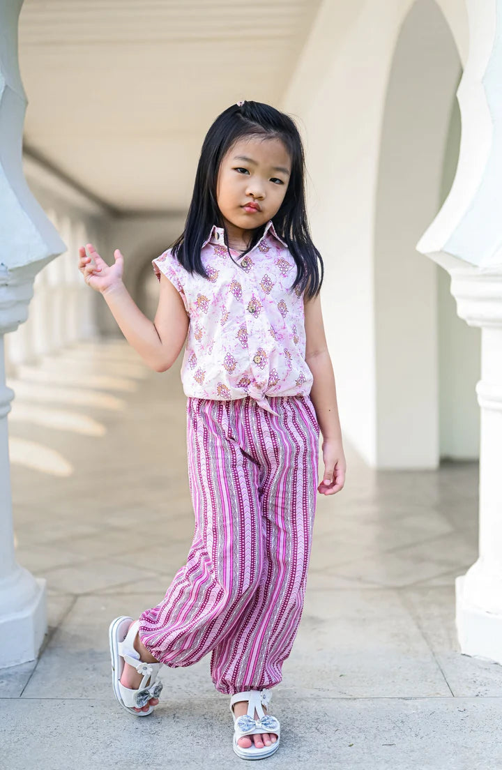 Nimbu Berry Purple Sleeveless Shirt & Bohemian Pants Set for girls