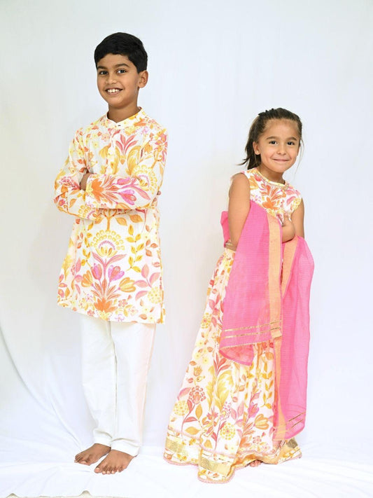 Rhea Yellow & Pink Boys Kurta Pajama Set