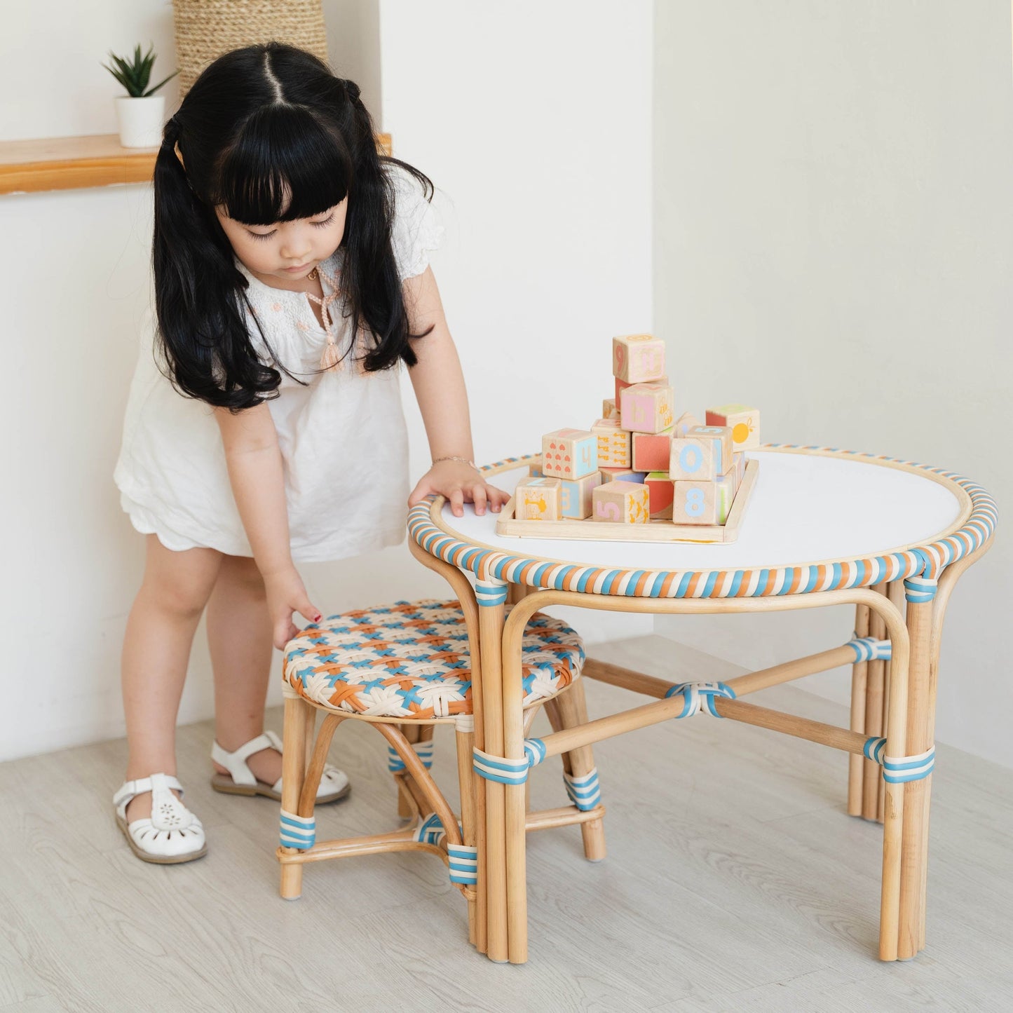 Momiji Xander Kids Rattan Stool – Pastel Weave