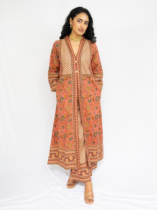 Zia Coral & Gold Women Kurti & Pants Set
