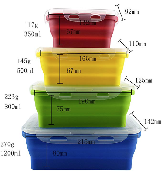 Set of 4 Silicone Food Storage Set/ Compact/ Space Saving/ Food Grade/ BPA Free/Bento Lunch Box