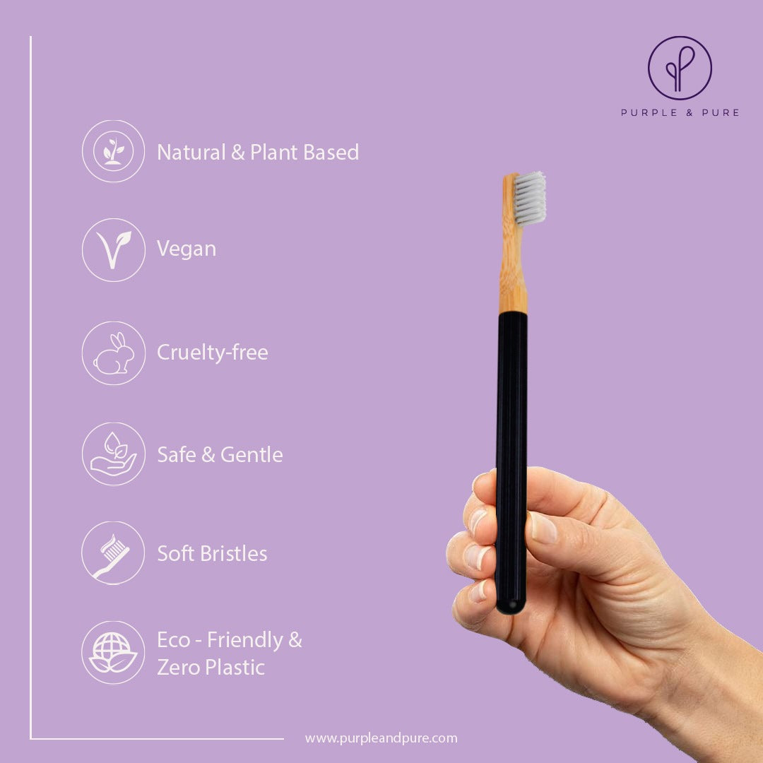 Purple & Pure Aluminium Handle Bamboo Toothbrush Pack