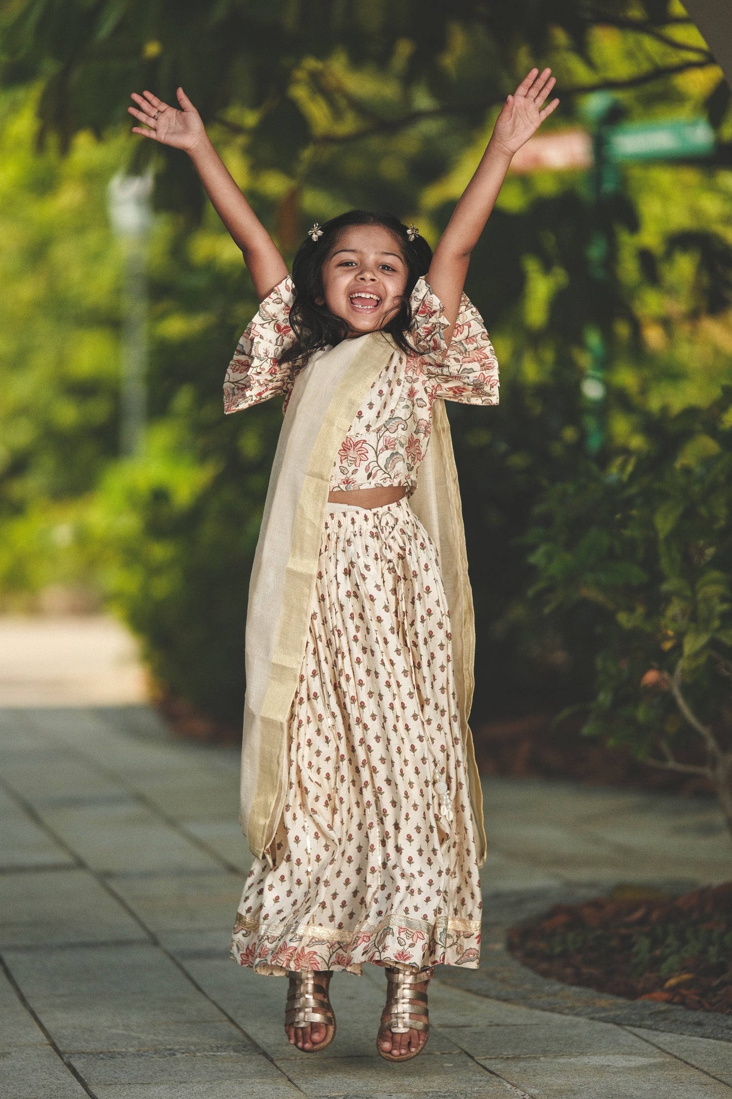 Nimbu Nia Girls Lehenga Choli Skirt Top in Muslin Cotton