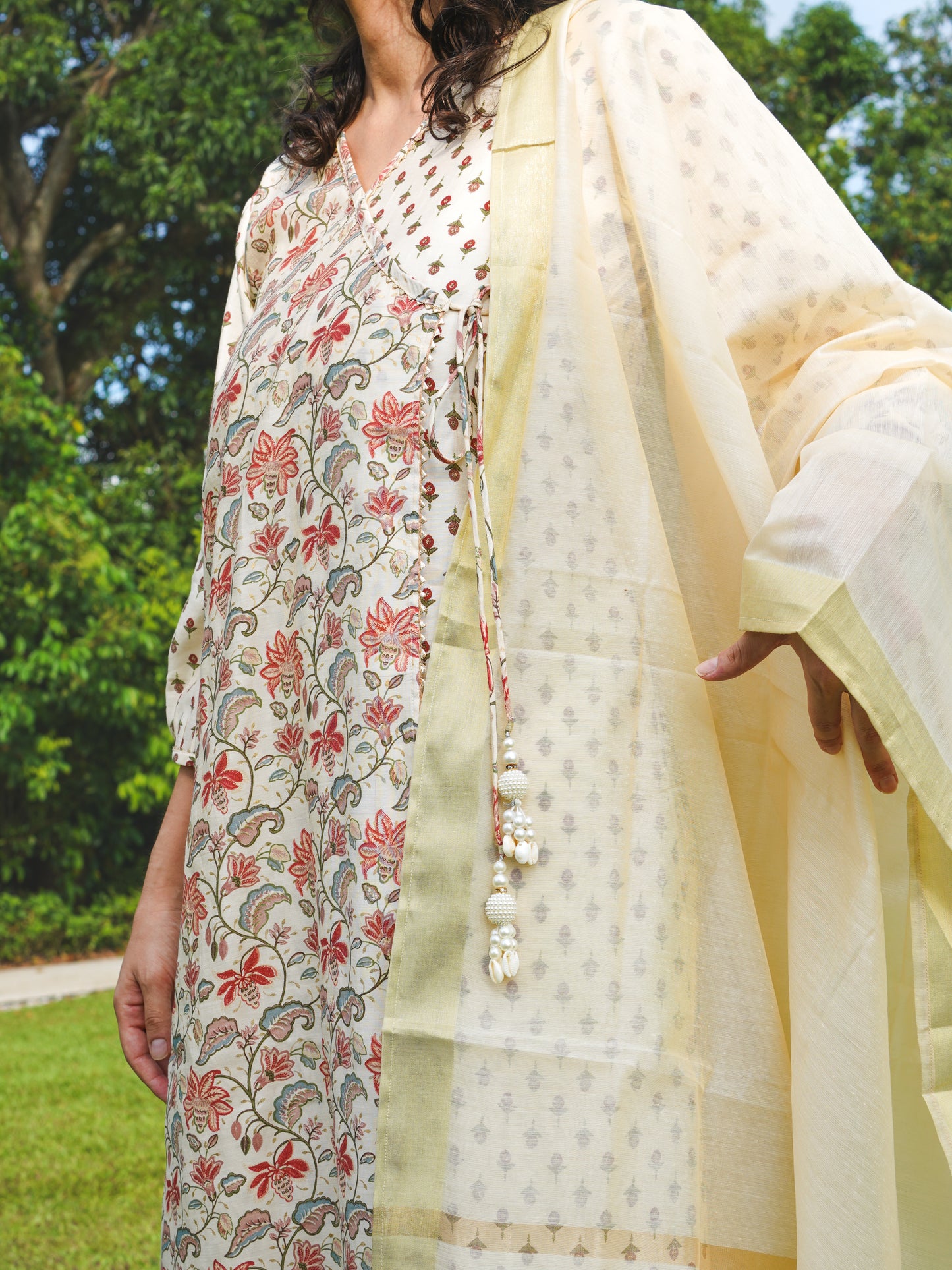 Nia Womens Angarkha Kurti & Salwar with Duppatta set in Muslin Cotton