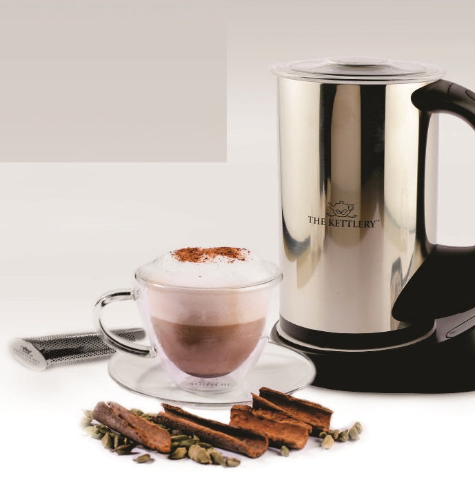 The Kettlery Electric Milk Frother and Heater, for Tea & Coffee Lattes, Stainless Steel