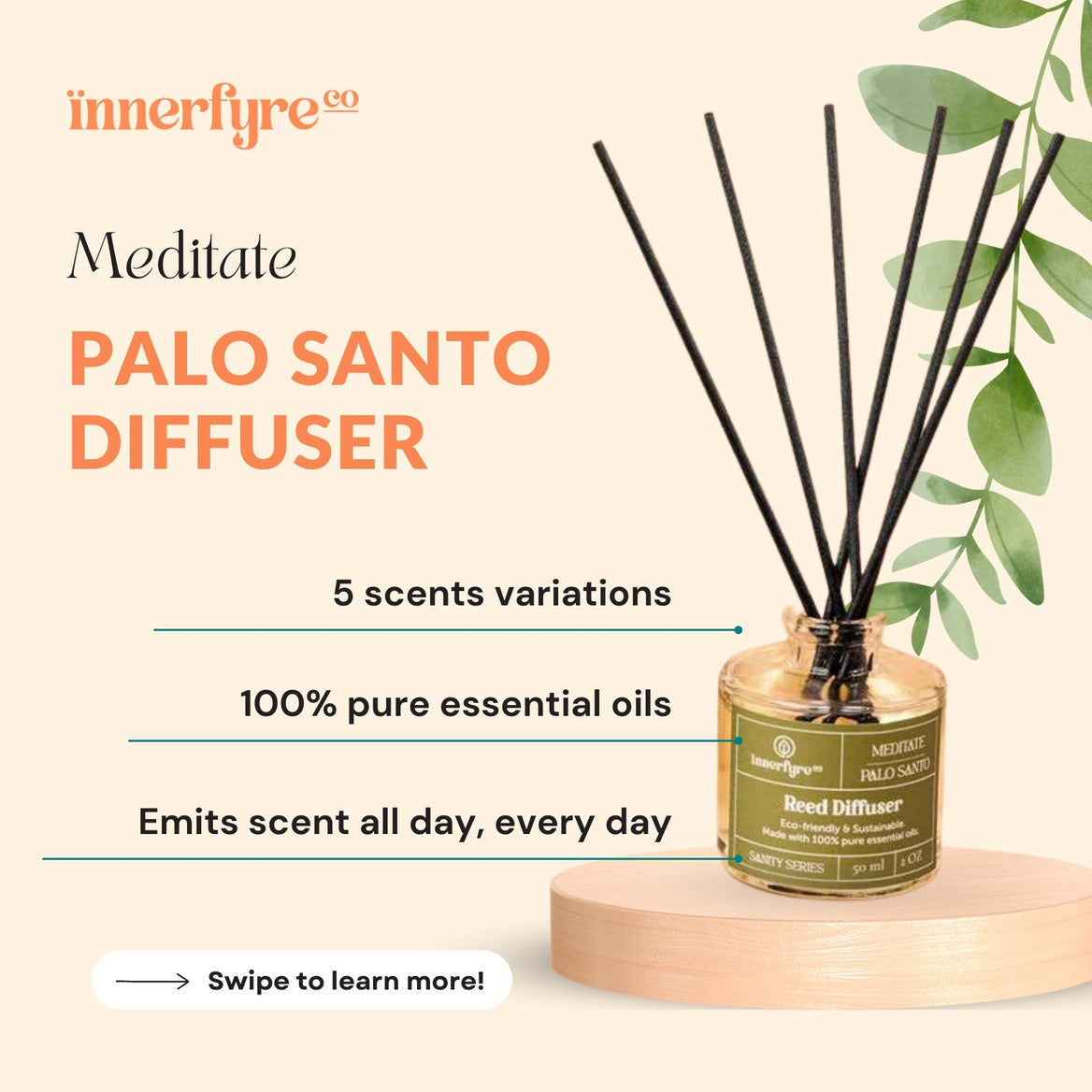 Meditate/Palo Santo Reed Diffuser by Innerfyre 50ml