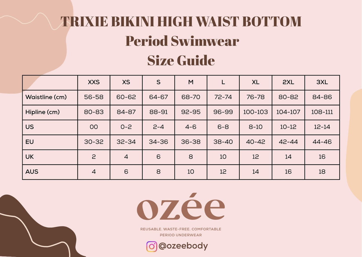OZEE PERIOD SWIMWEAR TRIXIE HIGH WAIST - BIKINI BOTTOM MODERATE FLOW ( 4 - 6 HOURS ) FITS FOR TEENS TO ADULT