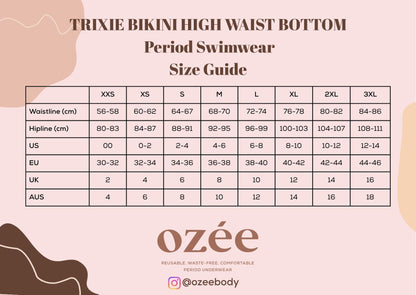 OZEE PERIOD SWIMWEAR TRIXIE HIGH WAIST - BIKINI BOTTOM MODERATE FLOW ( 4 - 6 HOURS ) FITS FOR TEENS TO ADULT
