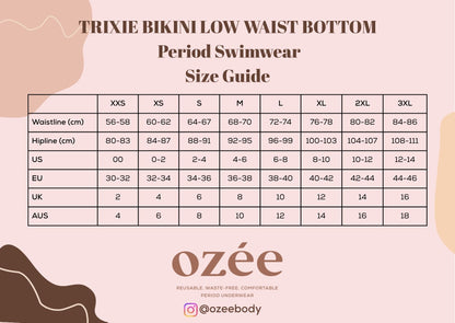 OZEE PERIOD SWIMWEAR TRIXIE LOW WAIST - BIKINI BOTTOM MODERATE FLOW ( 4 - 6 HOURS ) FITS FOR TEENS TO ADULT