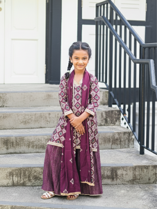 Tara Girls Choga Style Kurta & Palazzo Set in Cotton
