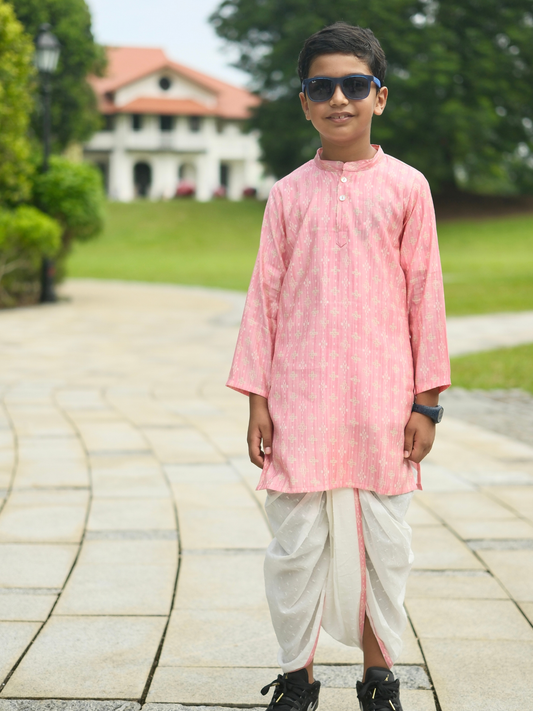 Rooh Pink Boys Kurta Dhoti in Muslin Cotton