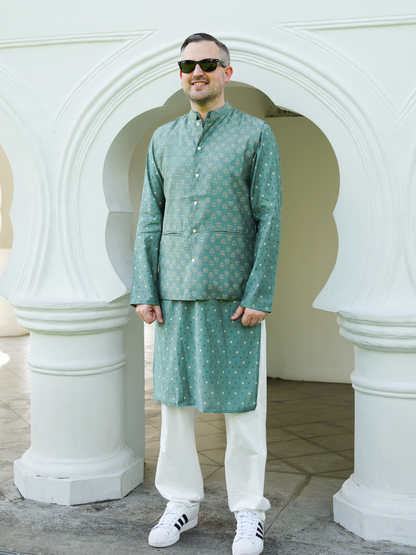 Vir Green Men's Kurta Pajama Jacket