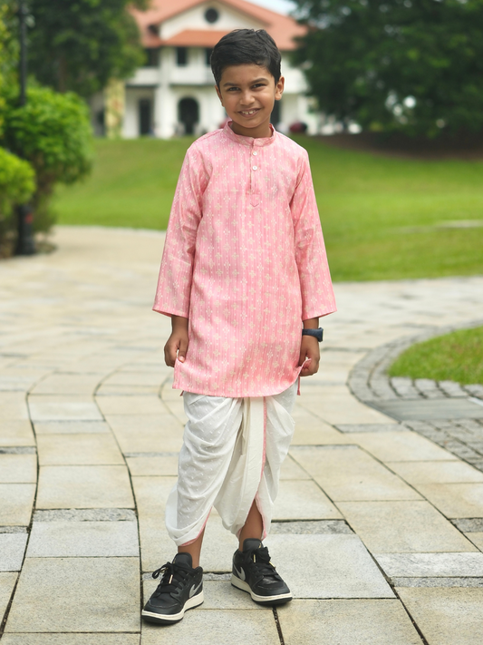 Rooh Pink Boys Kurta Dhoti in Muslin Cotton