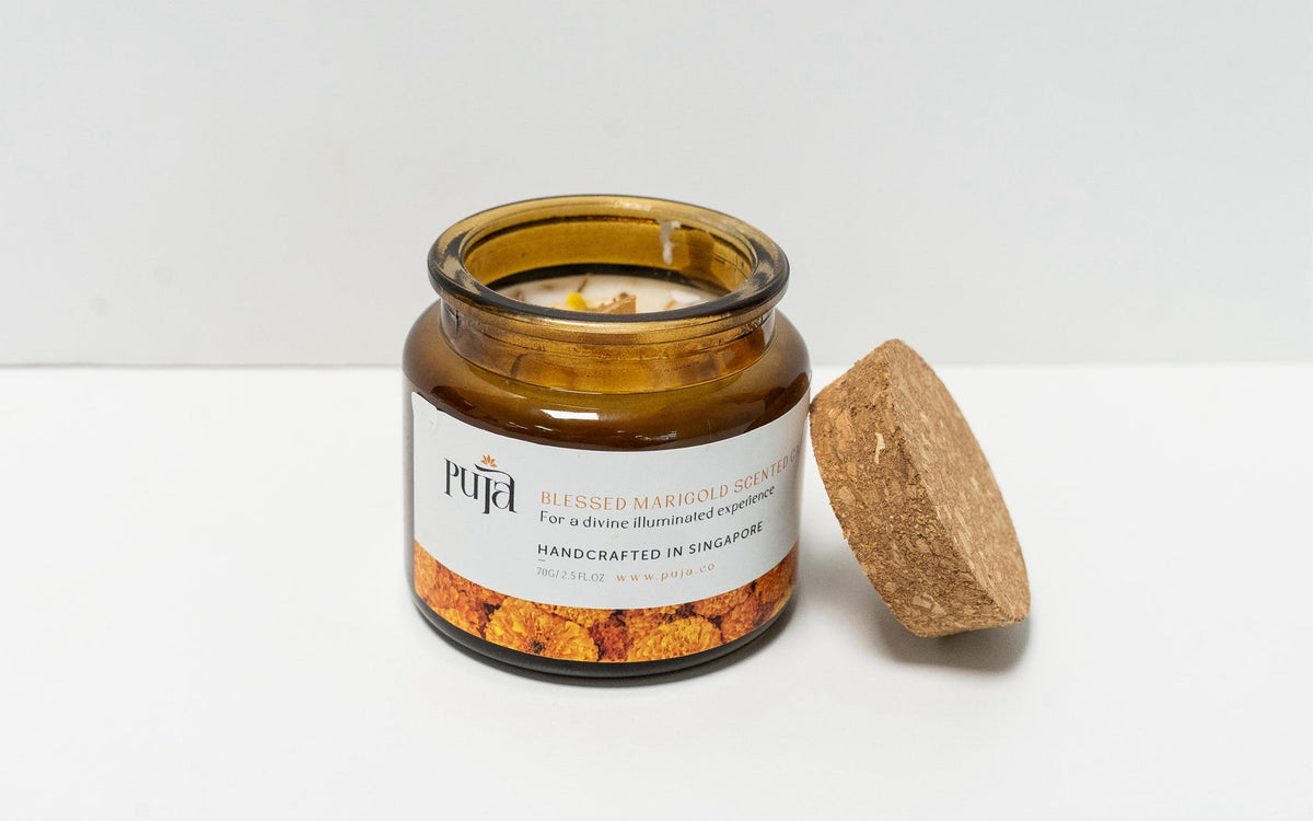 Blessed Marigold Scented Soy Wax Candle by Puja