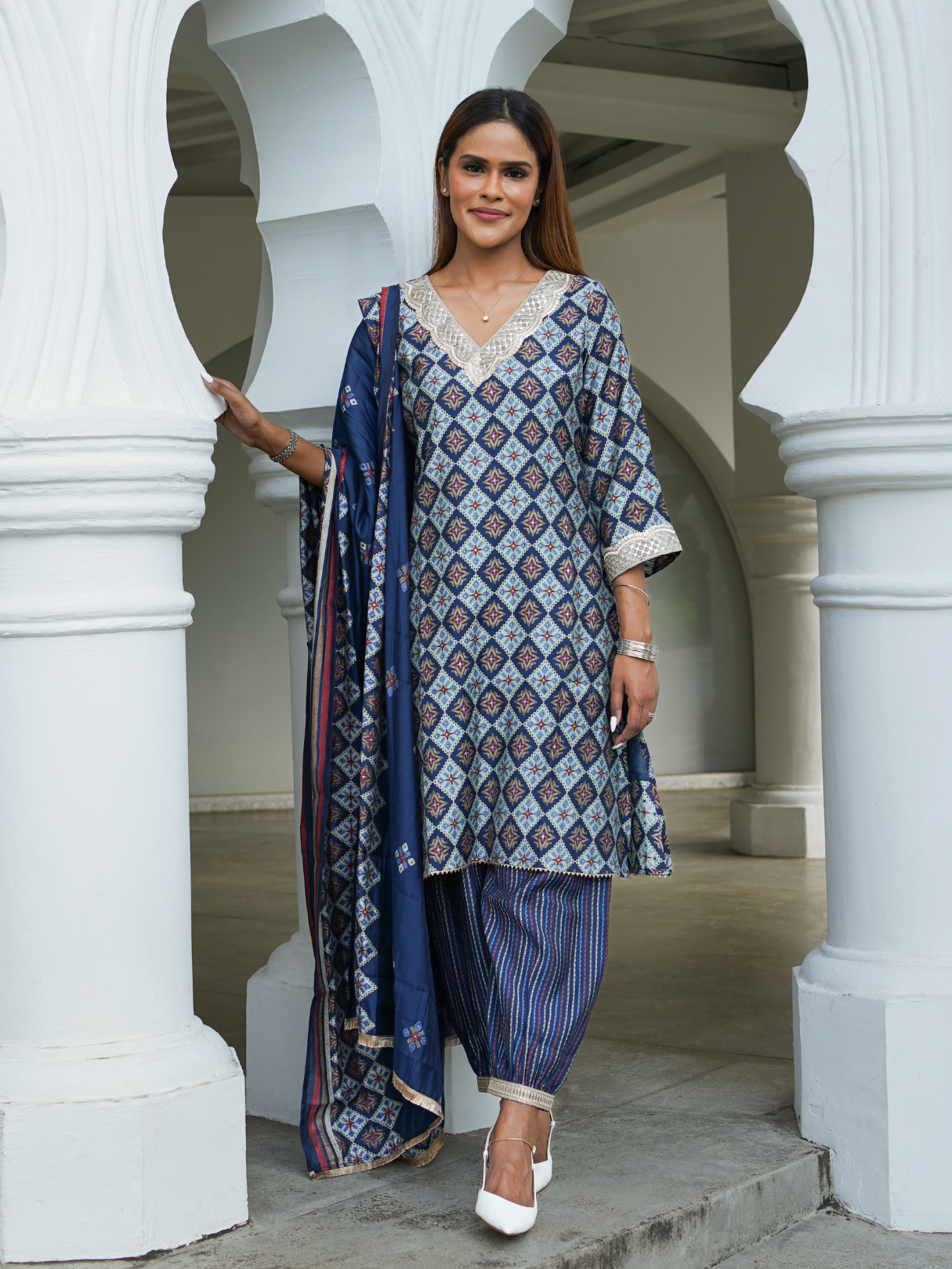 Tara Women's Choga Style Kurti & Salwar Set in Muslin Cotton