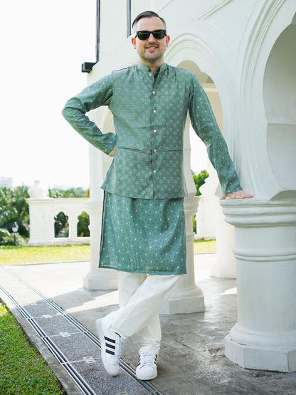 Vir Green Men's Kurta Pajama Jacket