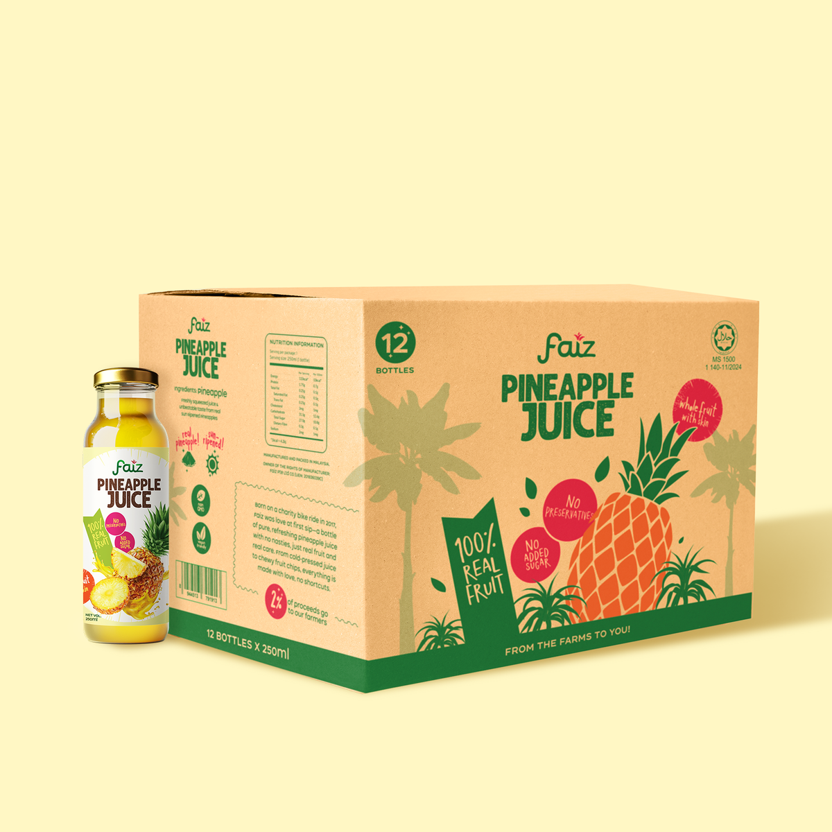 Faiz Whole Fruit Pineapple Juice with Skin,  12 bottles