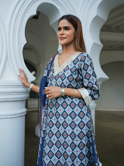 Tara Women's Choga Style Kurti & Salwar Set in Muslin Cotton