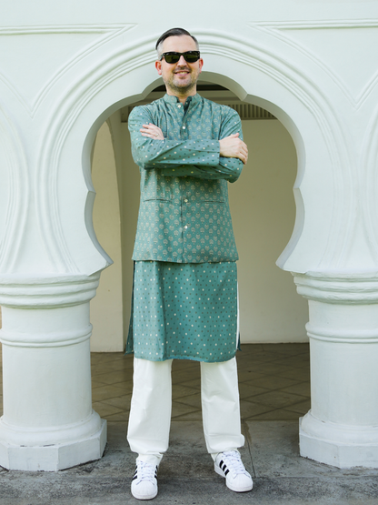 Vir Green Men's Kurta Pajama Jacket