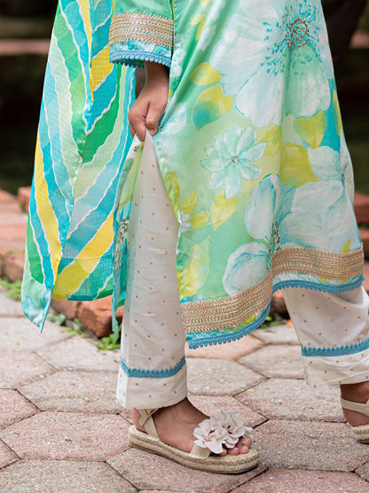 Simar Girls Kurta Pant with Dupatta Set in Floral Print