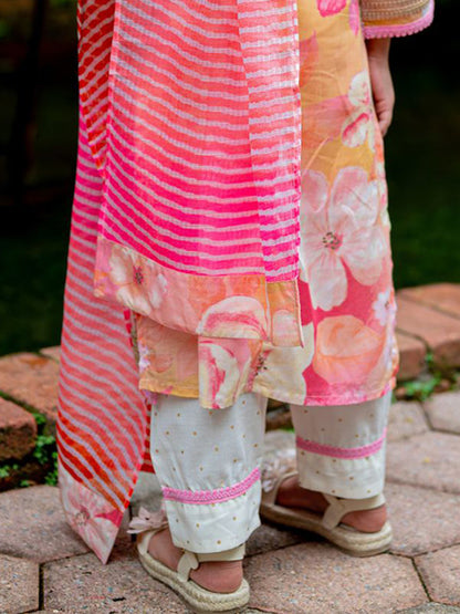 Simar Girls Kurta Pant with Dupatta Set in Floral Print