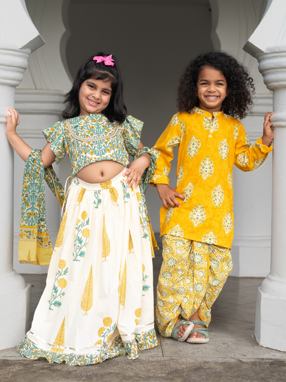 Mira Green Girls Lehenga Choli Skirt Top in Cotton