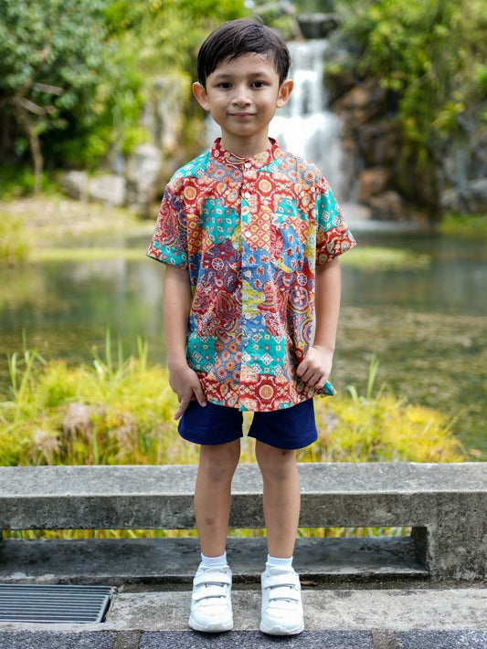 Harmony Multicolor Kids Mandarin Cotton Shirt