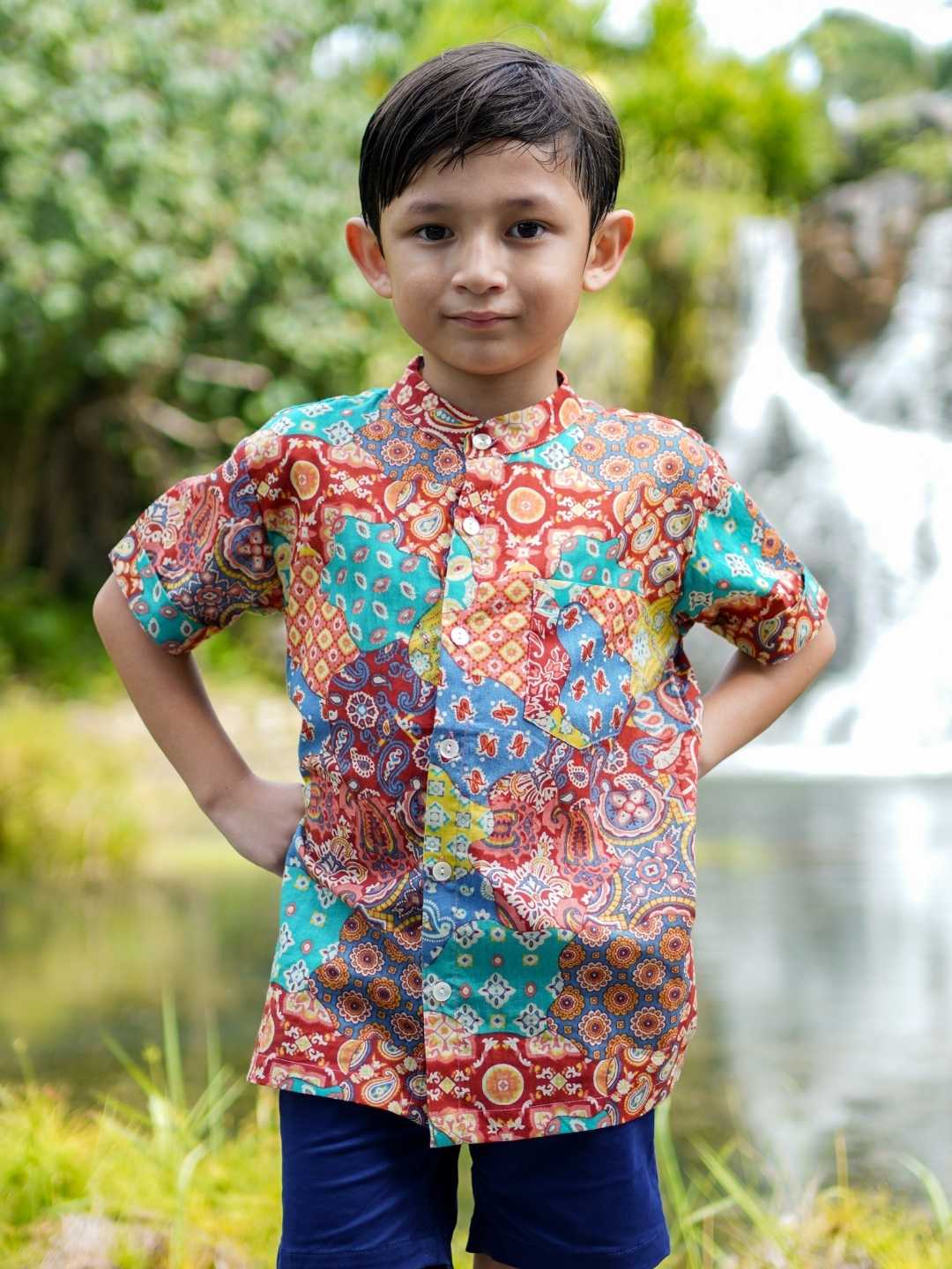 Harmony Multicolor Kids Mandarin Cotton Shirt