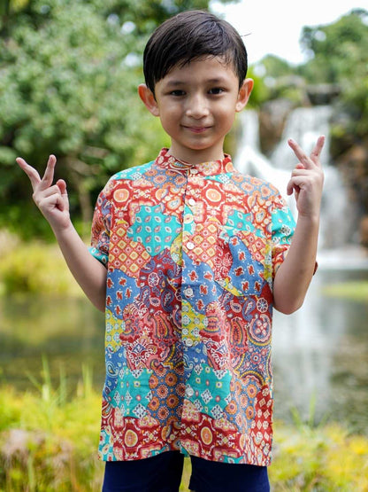 Harmony Multicolor Kids Mandarin Cotton Shirt