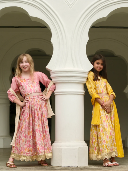 Rooh Girls Lehenga Choli Set with Dupatta in Muslin Cotton