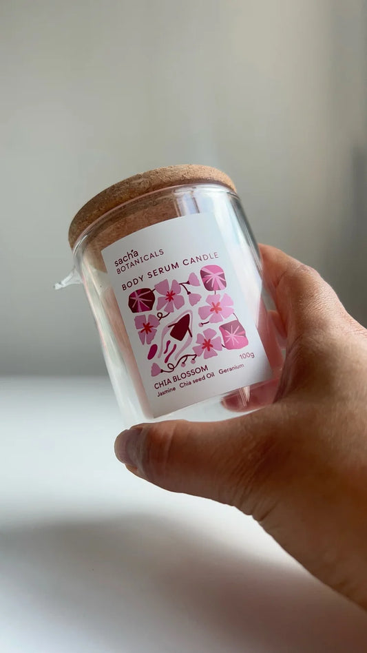 Sacha Botanicals Chia Blosom Body Serum candle