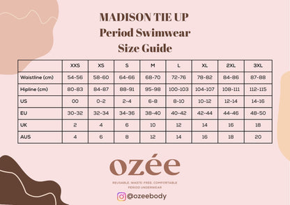 OZEE PERIOD SWIMWEAR MADISON TIE UP - ONE PIECE MODERATE FLOW ( 4 - 6 HOURS ) FITS FOR TEENS TO ADULT