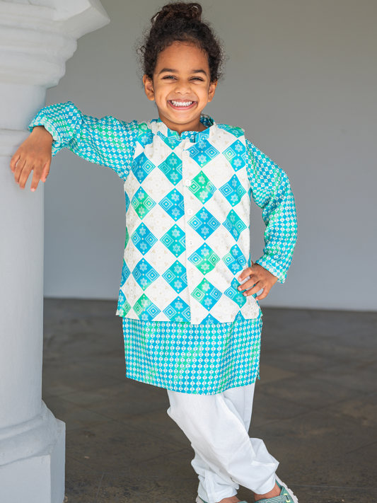 Shan Boys Muslin Cotton Kurta Pajama Jacket set