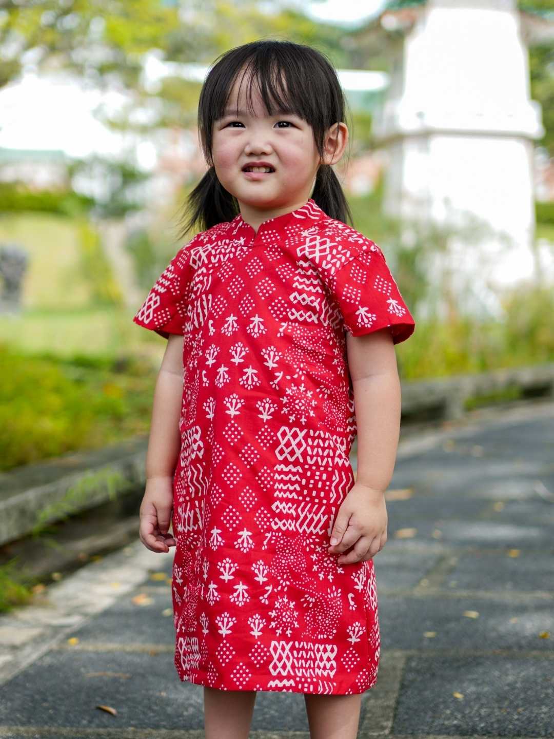 Nimbu Ember Red Girls Cheongsam Dress